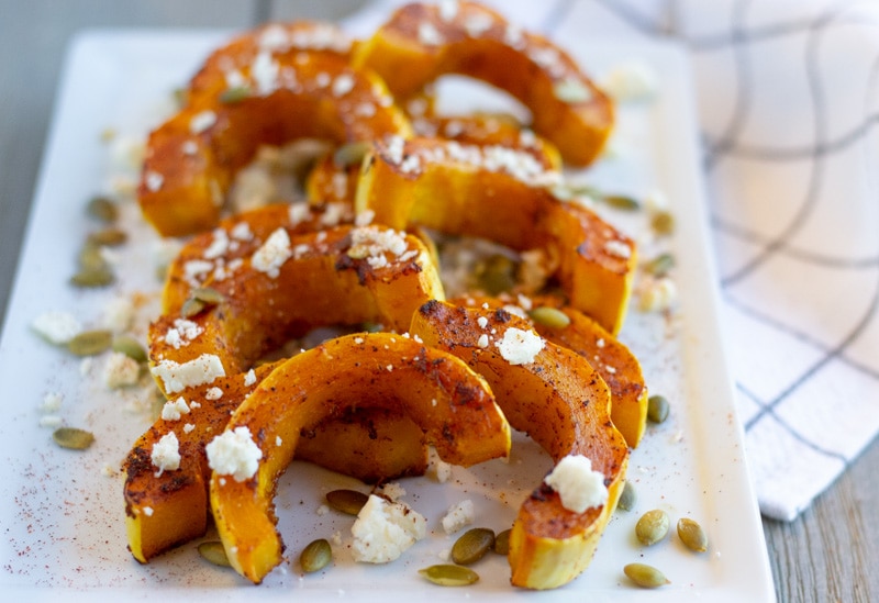 Roasted Delicata Squash with Pepitas and Feta Cheese- ThaiCaliente.com