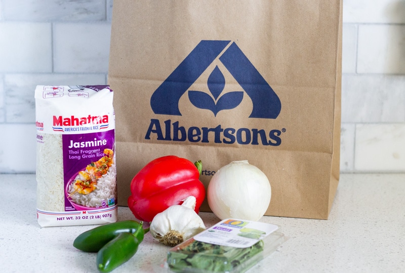 Albertsons grocer bag with ingredients to make Thai Basil Fried Rice