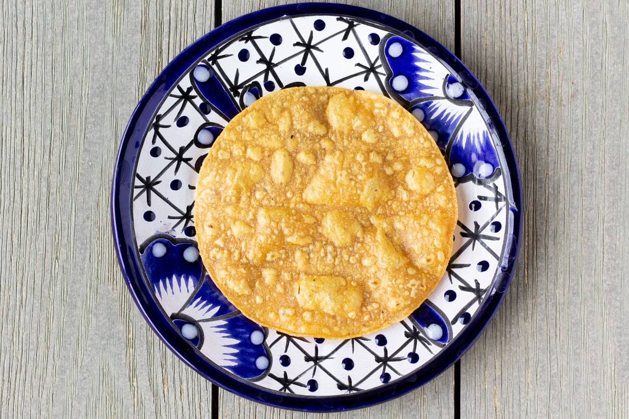 Tostada Shell on a blue plate