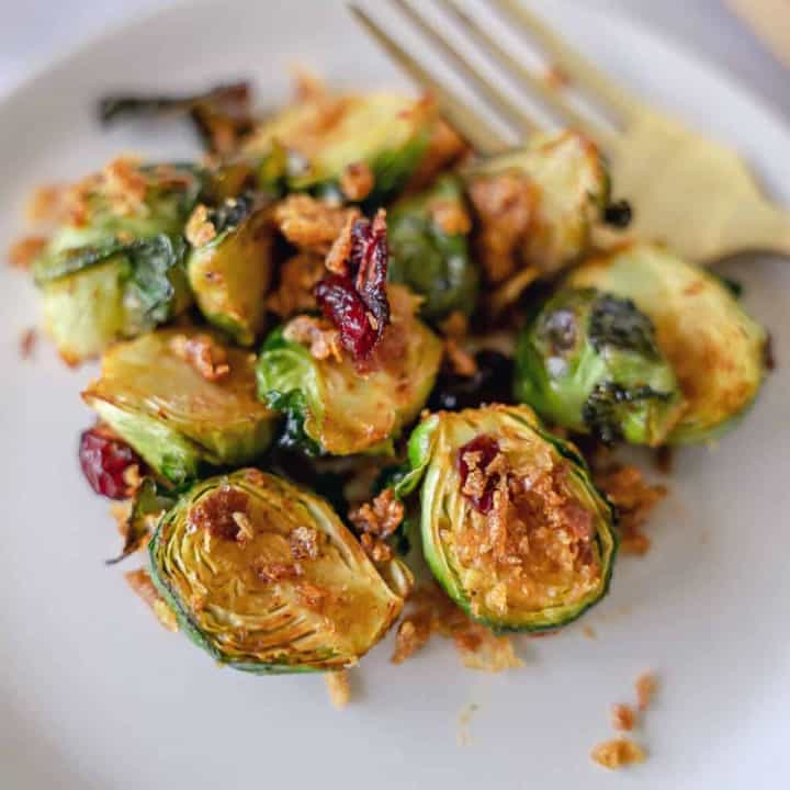 Maple and Cranberry Roasted Brussels Sprouts