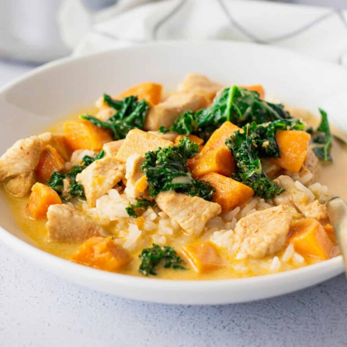 Thai Red Curry Chicken with Sweet Potato and Kale