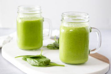 Landscape view of 2 green smoothies