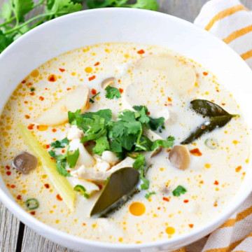 Feature image of coconut milk soup in a bowl.