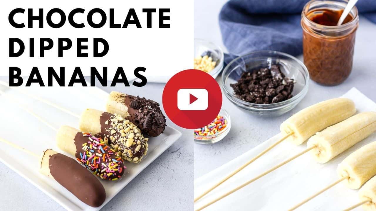 YouTube thumbnail with 2 images, one with bananas dipped and the other not dipped.