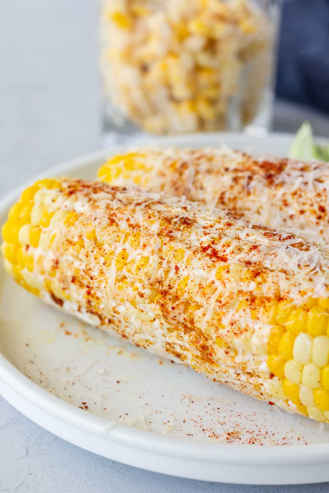 Close up of corn on the cob.