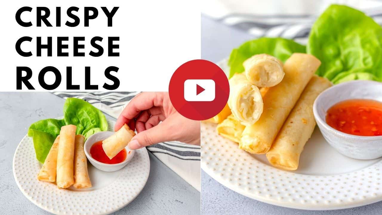 YouTube thumbnail with 2 images of cheese rolls.