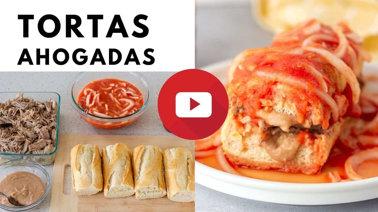 YouTube thumbnail with 2 image and text saying, 'Tortas Ahogadas'