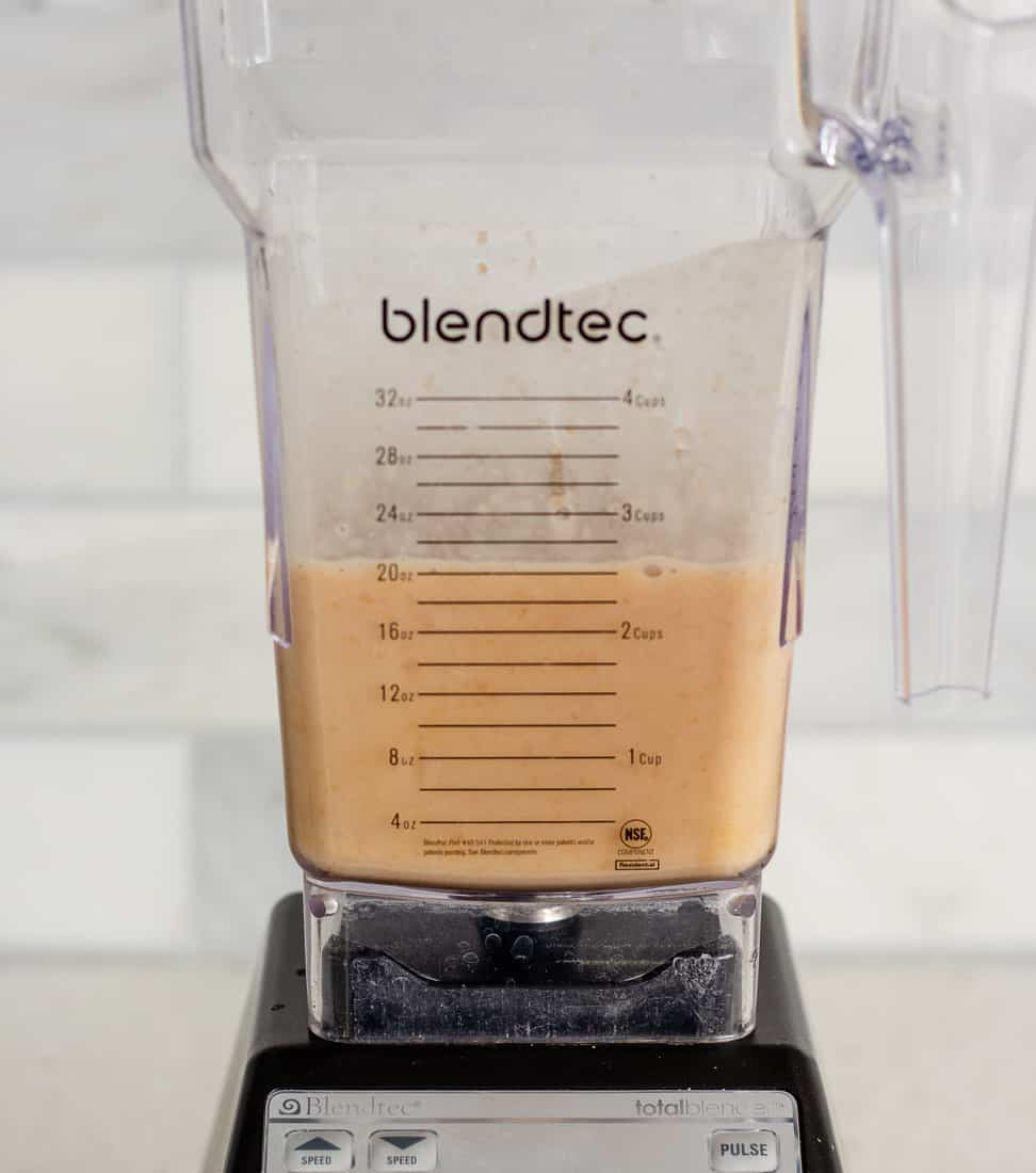 Pureed beans in a blender.