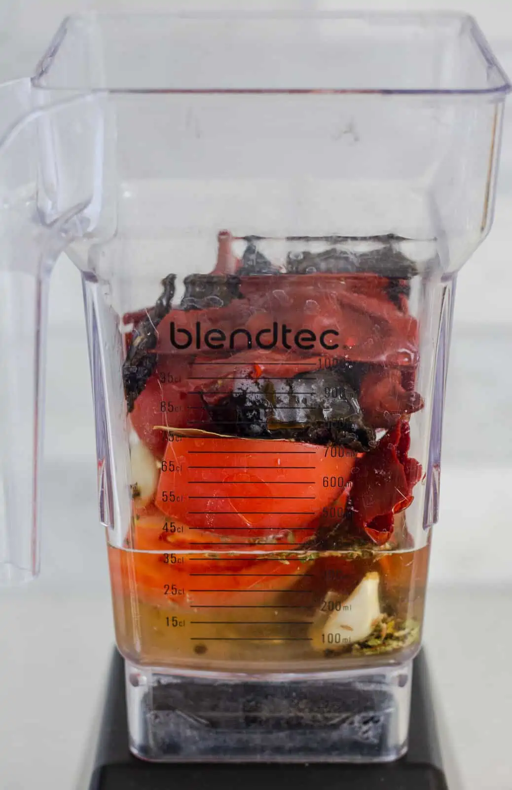 Ingredients in blender for birria sauce.