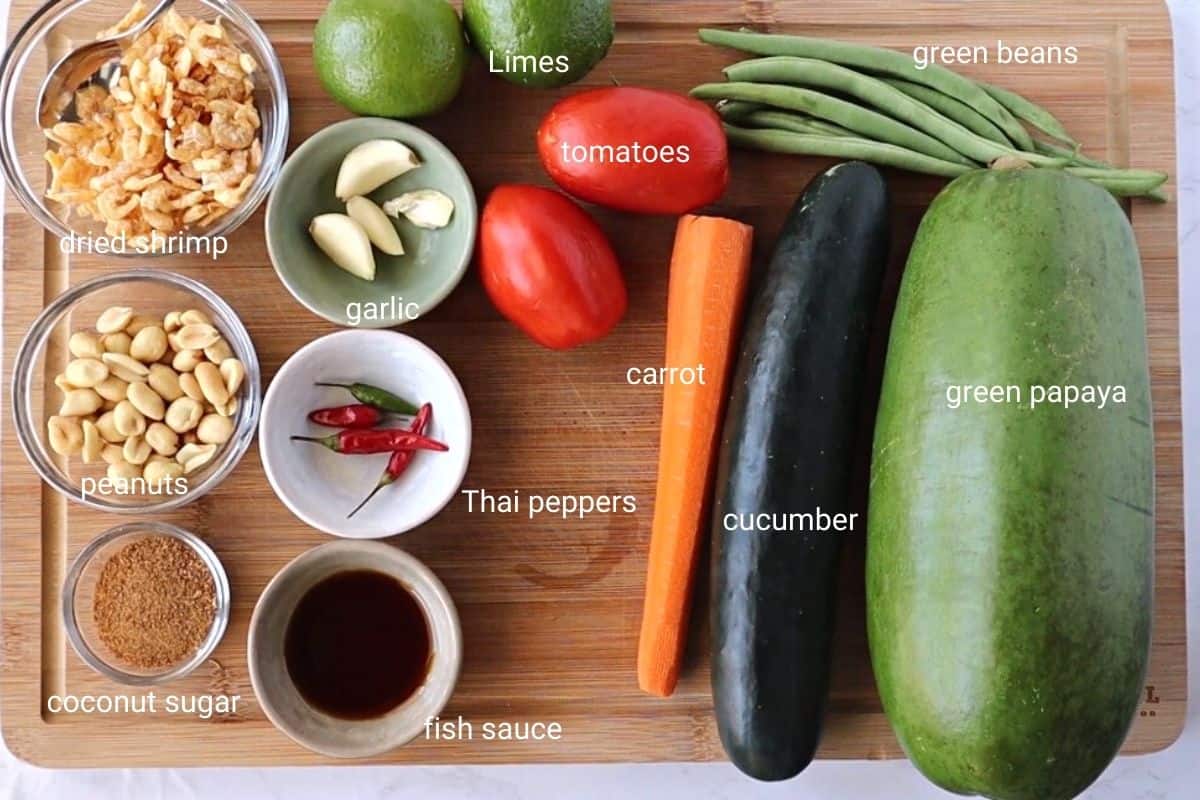 Ingredients with text for Thai papaya salad.