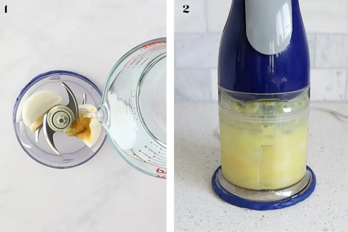 2 images of food chopper.