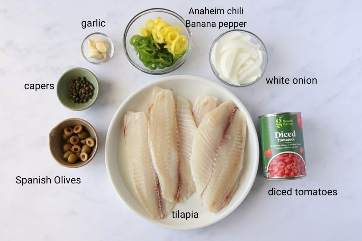 Ingredients with text for Pescado Veracruzana.