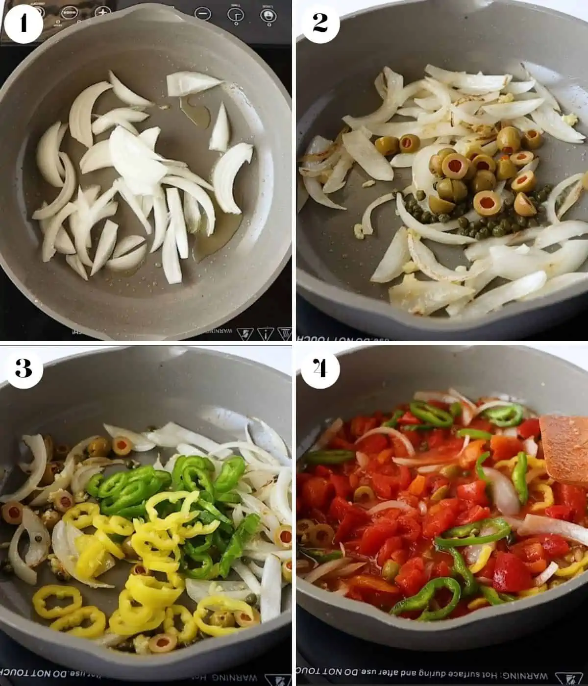 Collage of four images making the Veracruz sauce.