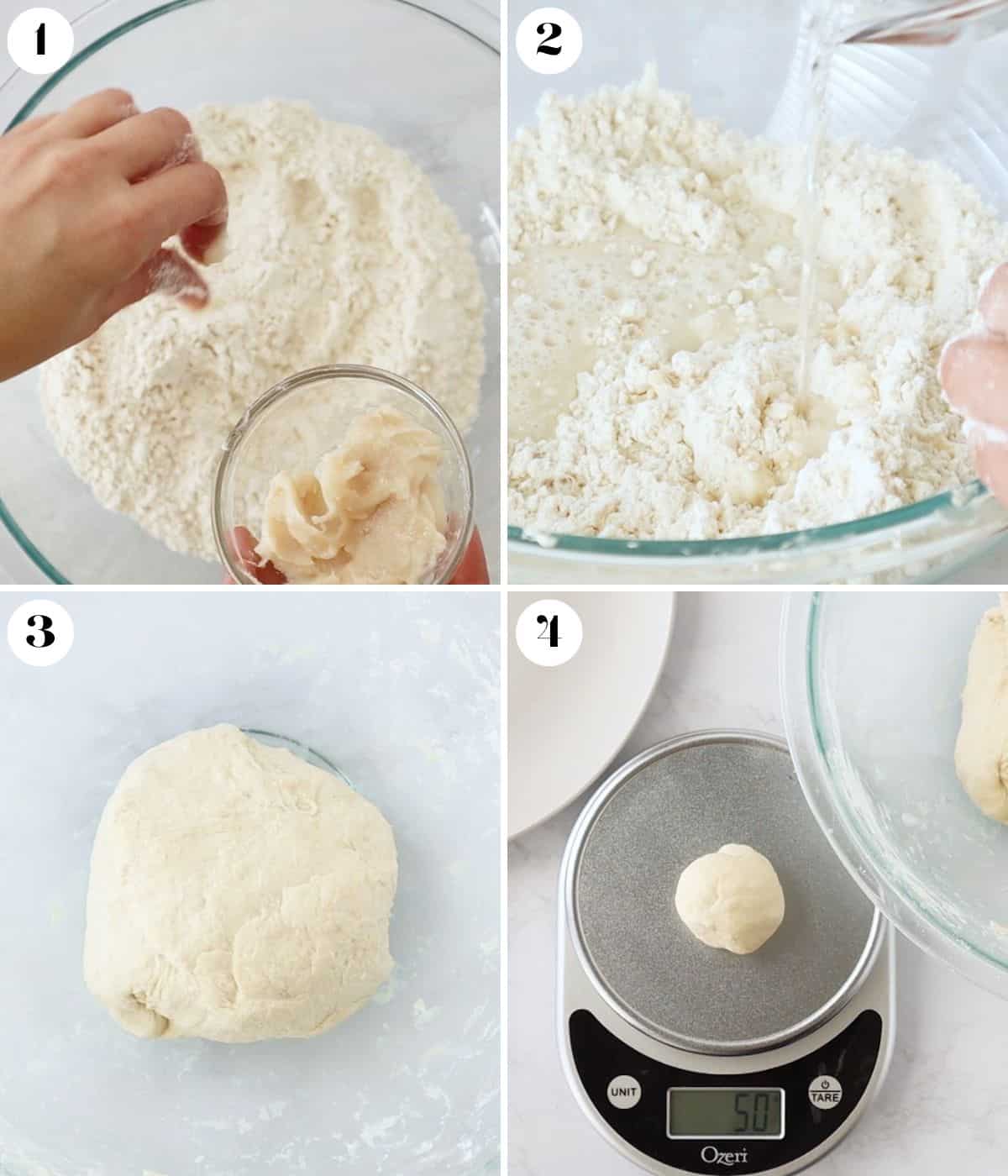 Process shot collage on making tortilla dough.