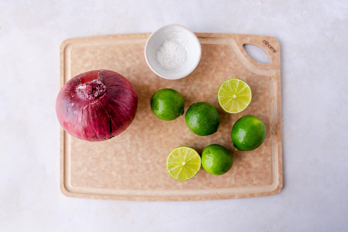 Ingredients for lime pickled onions.