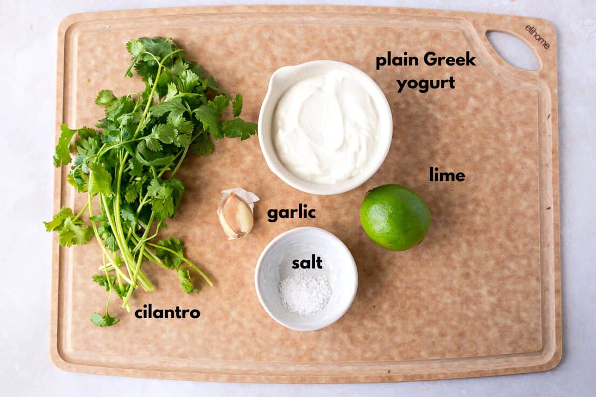 Ingredients for yogurt cilantro lime dressing.