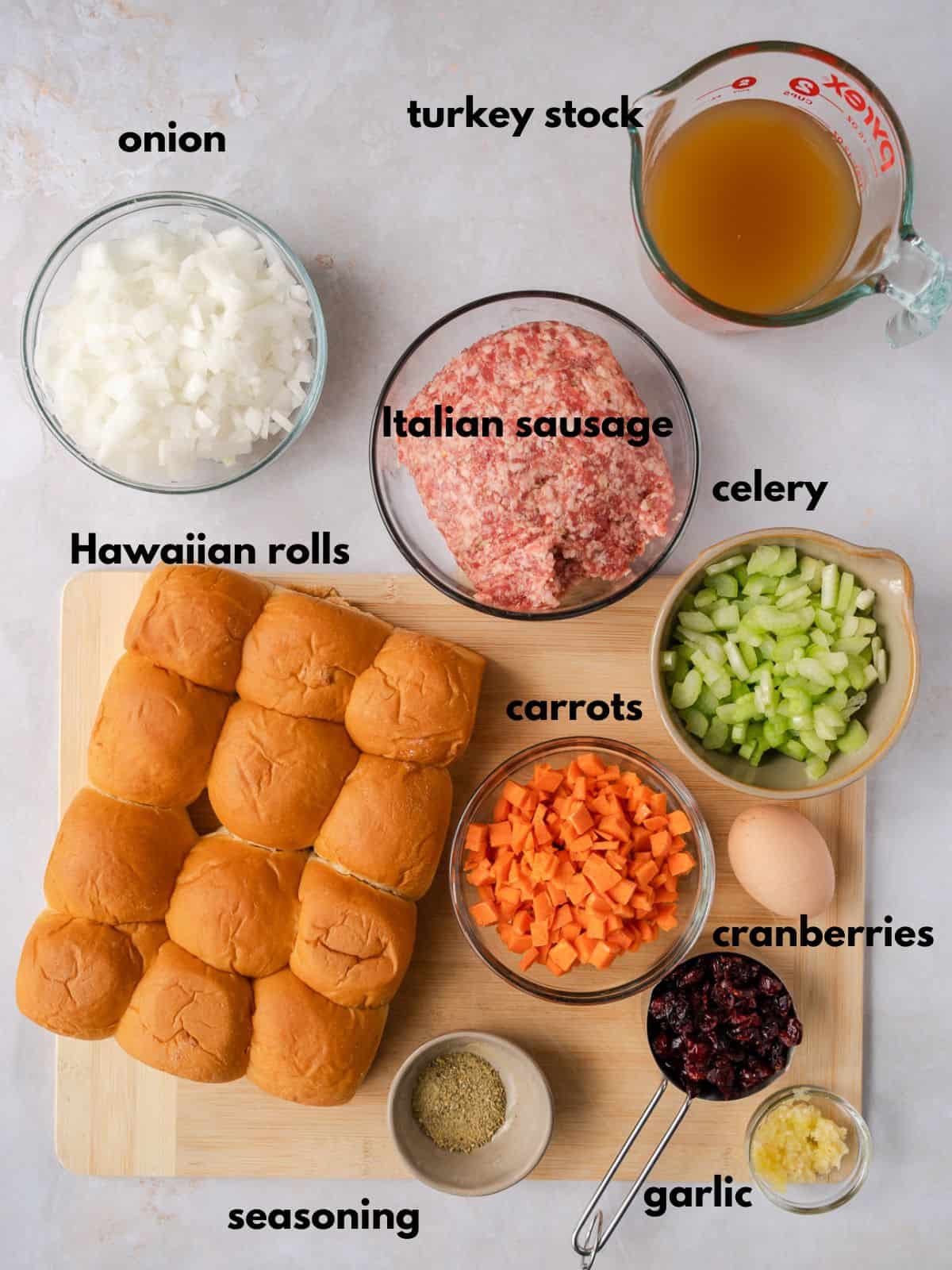 Ingredients for Hawaiian roll stuffing.