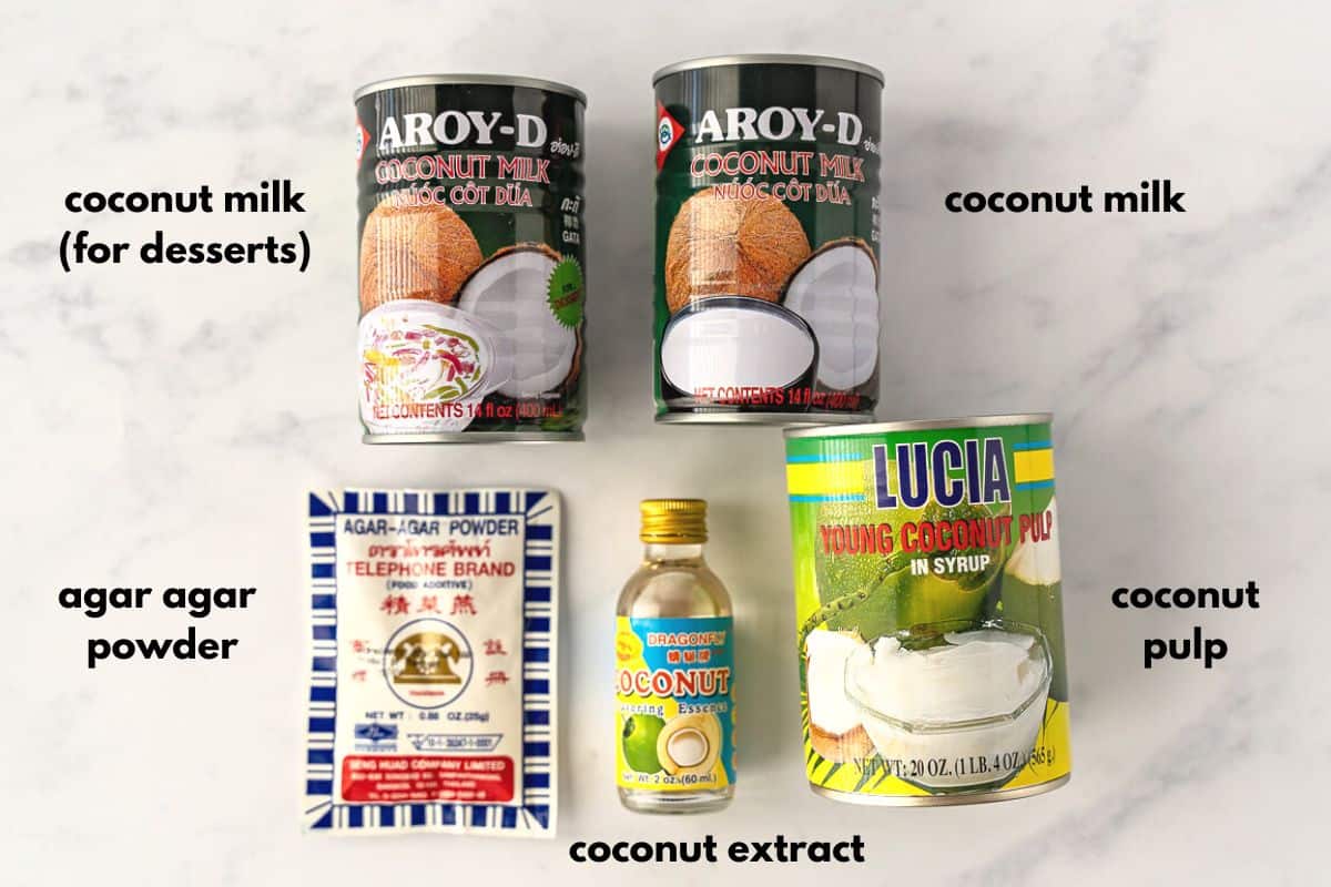 Text of ingredients for coconut agar jelly dessert.