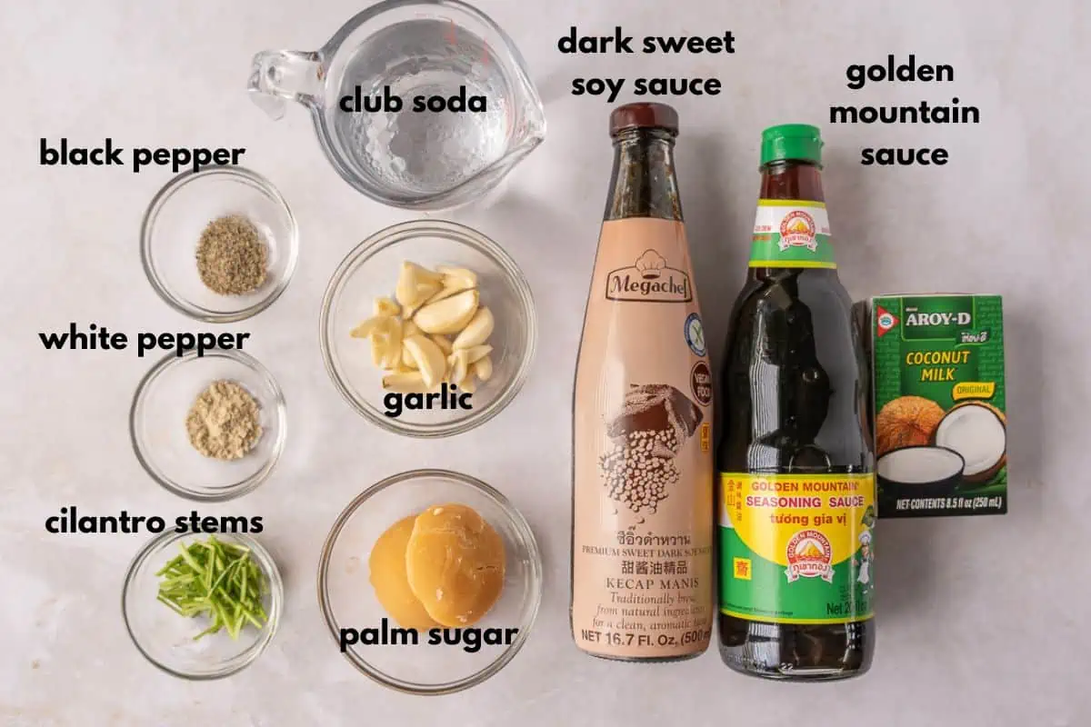 Ingredients for the moo ping marinade.