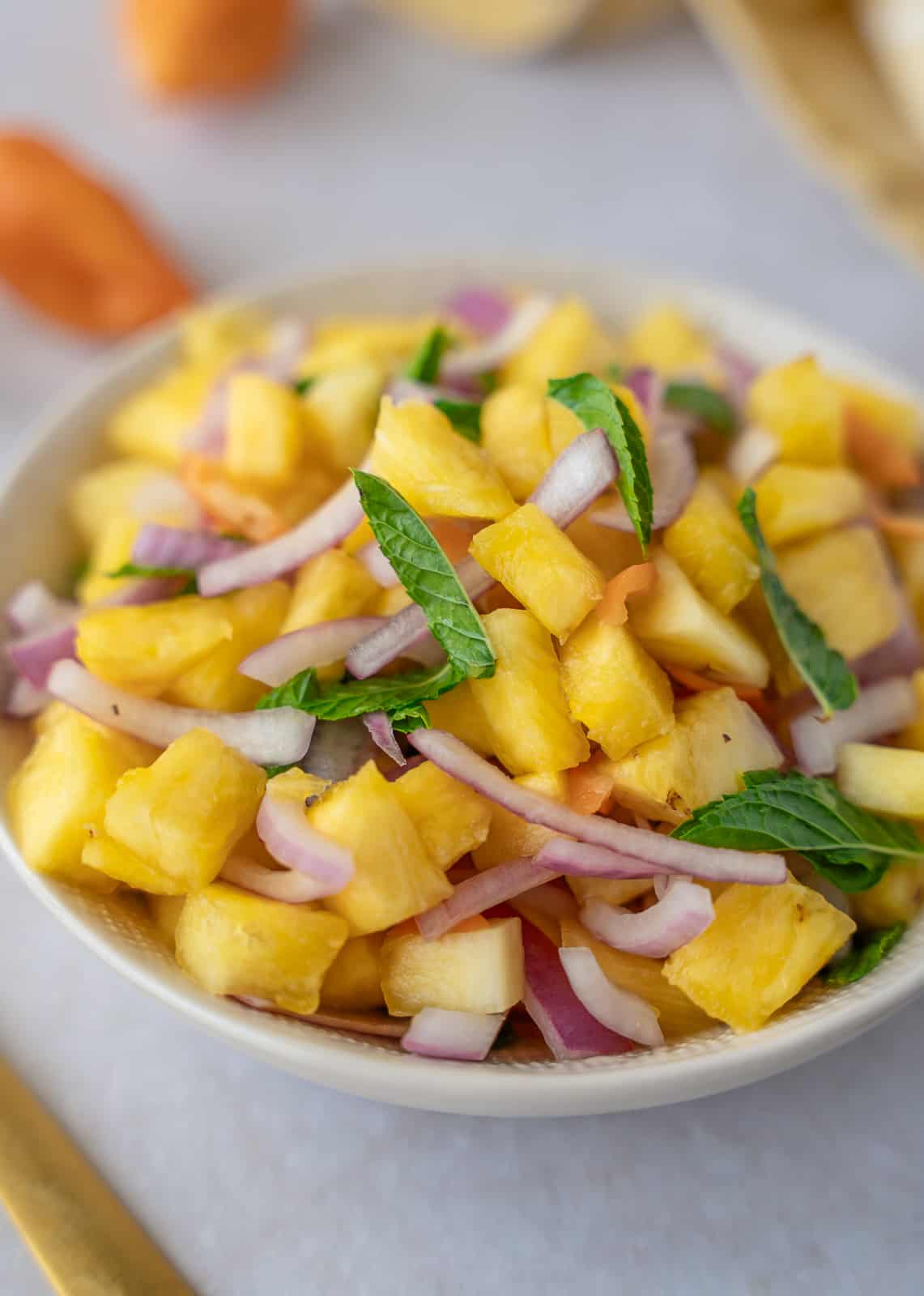Pineapple habanero salsa in a small dish.