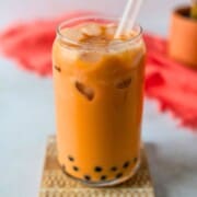 Feature image of Thai tea with boba.