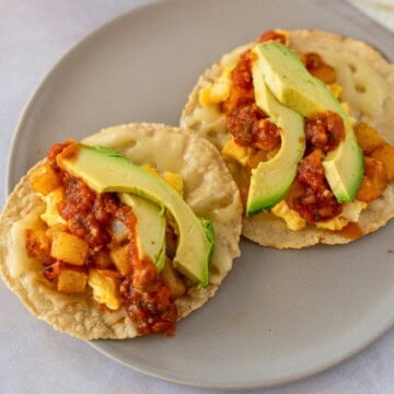 Feature image of potato, egg, and cheese breakfast tacos.