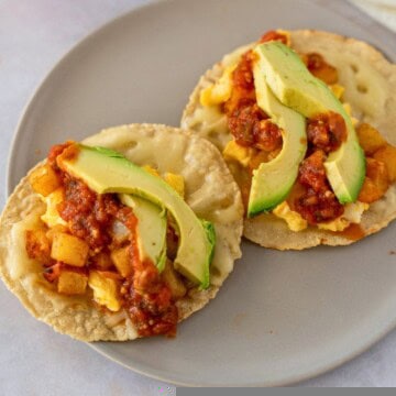 Feature image of potato, egg, and cheese breakfast tacos.