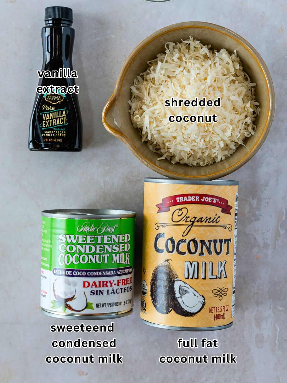 Ingredients for paletas de coco.