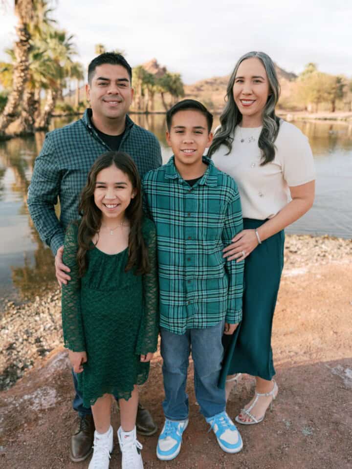 Family portrait by the lake.