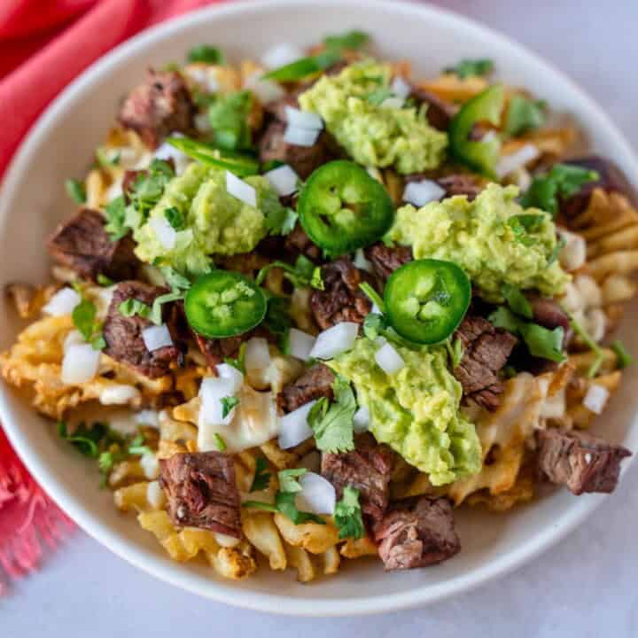 Feature image of carne asada waffle fries.