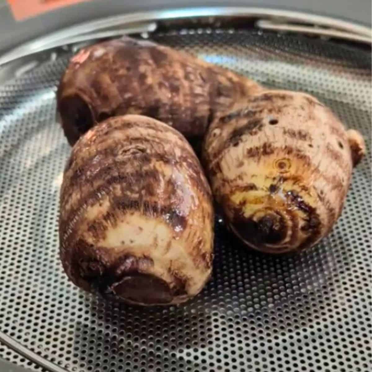 Small taro root on a steamer.