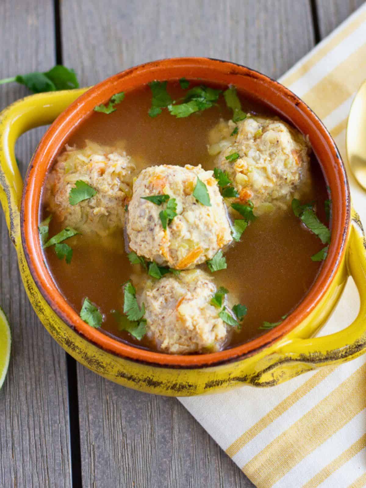 Chicken Albondigas in a bowl.