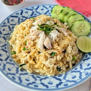 A close up shot of crab fried rice on a plate.
